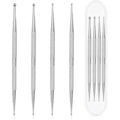 Shanrya Jeffdad professional double ended nail art dotting tool set front view showing four silver metal pens