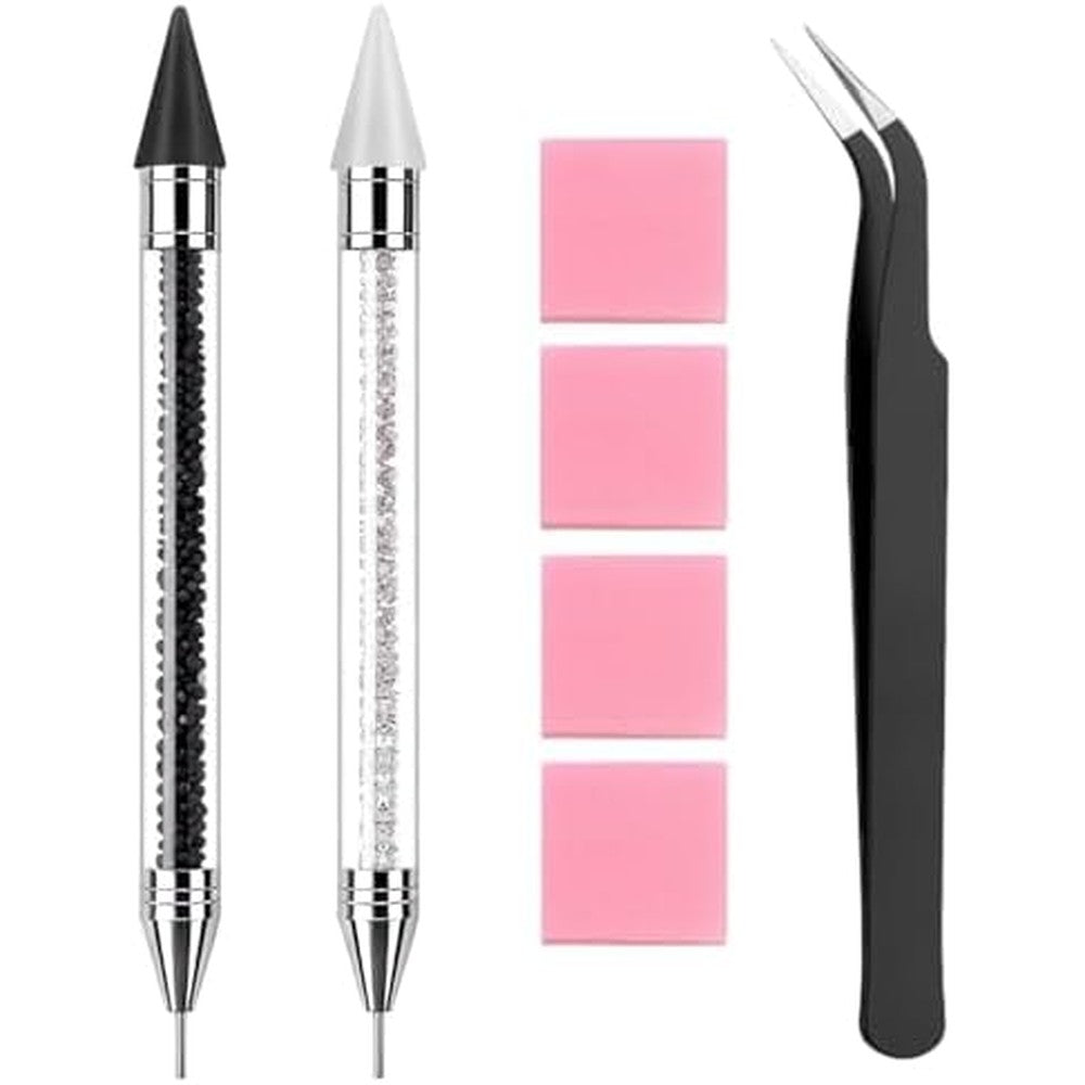 Rebelle Beauty Rhinestone Picker Tool Dotting Pen set front view showcasing the dual-ended design and crystal-filled barrel.