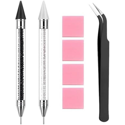 Rebelle Beauty Rhinestone Picker Tool Dotting Pen set front view showcasing the dual-ended design and crystal-filled barrel.