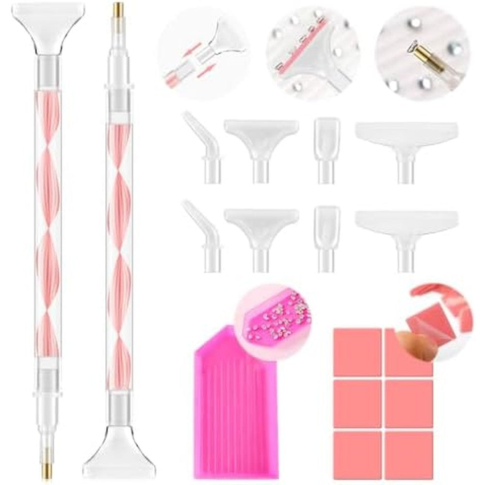 Eudaicful Rhinestone Picker Tool Kit featuring pink acrylic handles and accessories