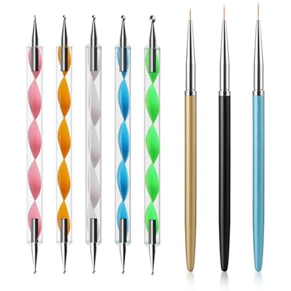 Helysan 8 piece nail art dotting tools and brush set front view