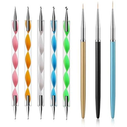 Helysan 8 piece nail art dotting tools and brush set front view