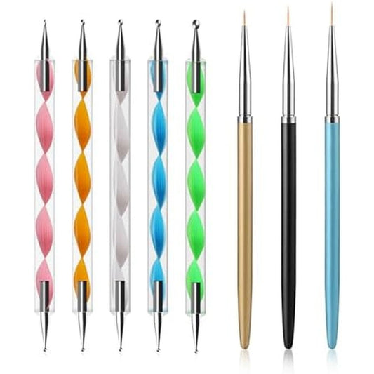 Helysan 8 piece nail art dotting tools and brush set front view