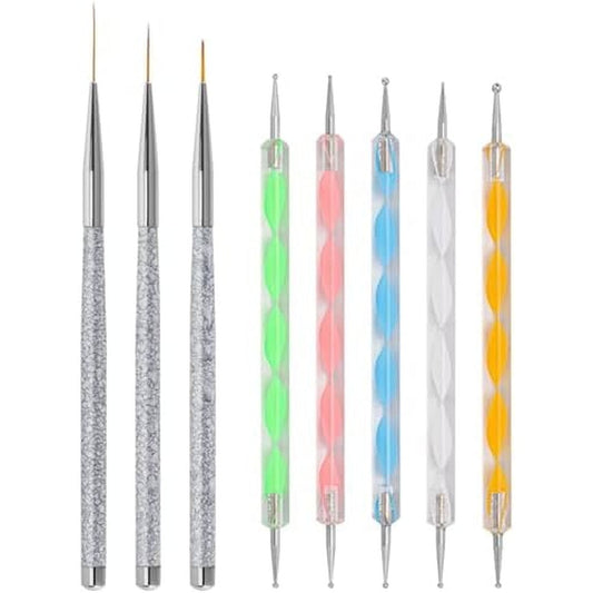 Sambh Sadashiv Enterprises 8 piece nail art dotting pen and brush set front view