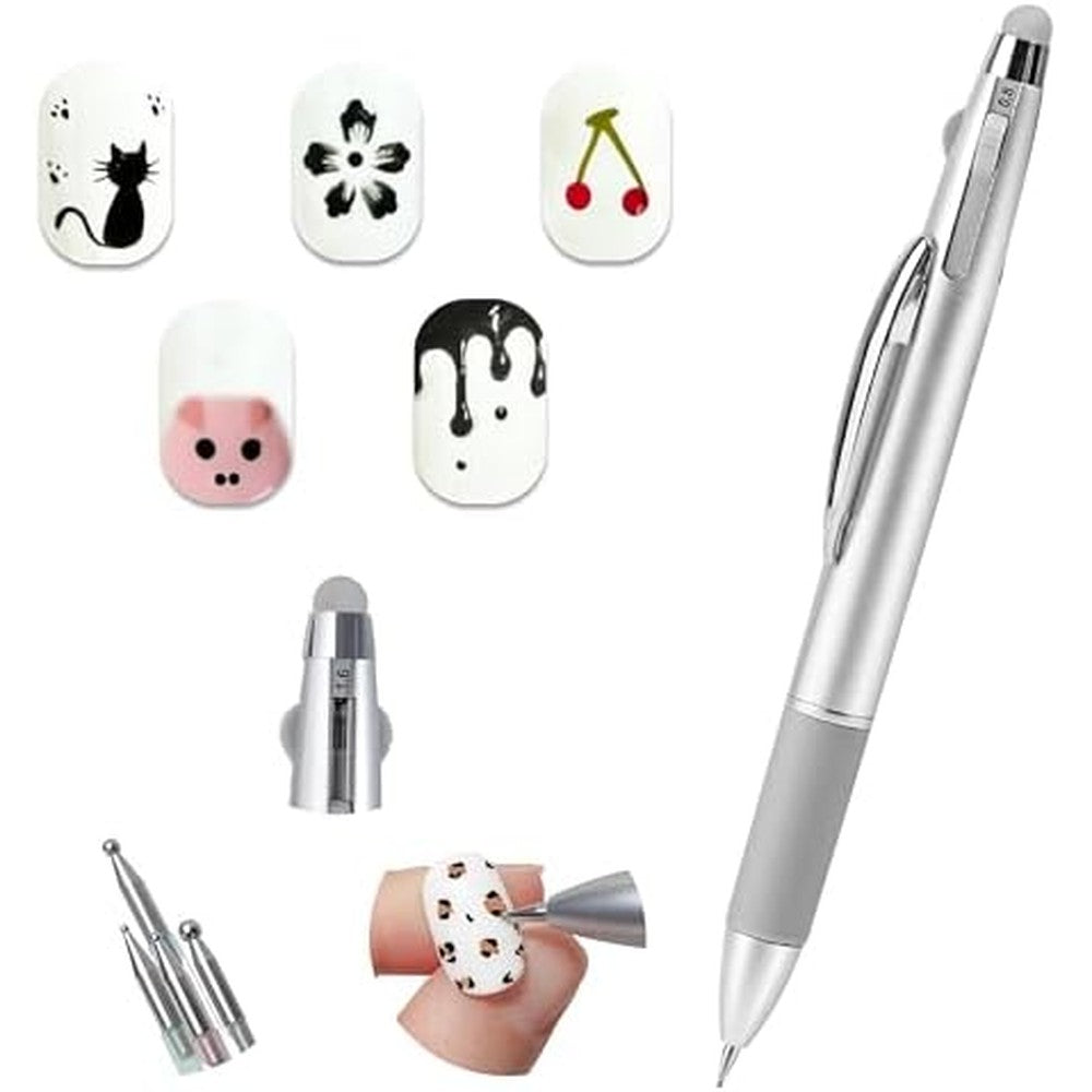 Gaoy 5-in-1 nail dotting pen front view silver finish