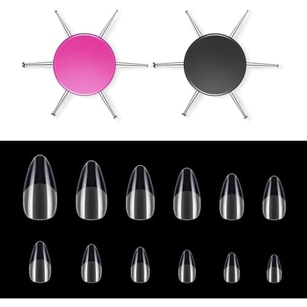 Abeillo 2 pcs nail dotting tools with 48 almond gel tips set front view