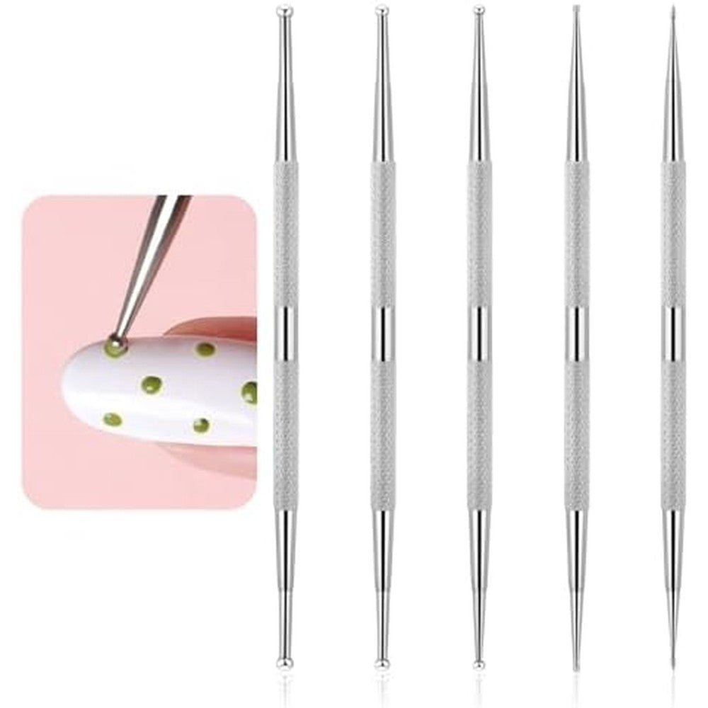 Qulkws 5 pieces stainless steel nail art dotting tool set front view