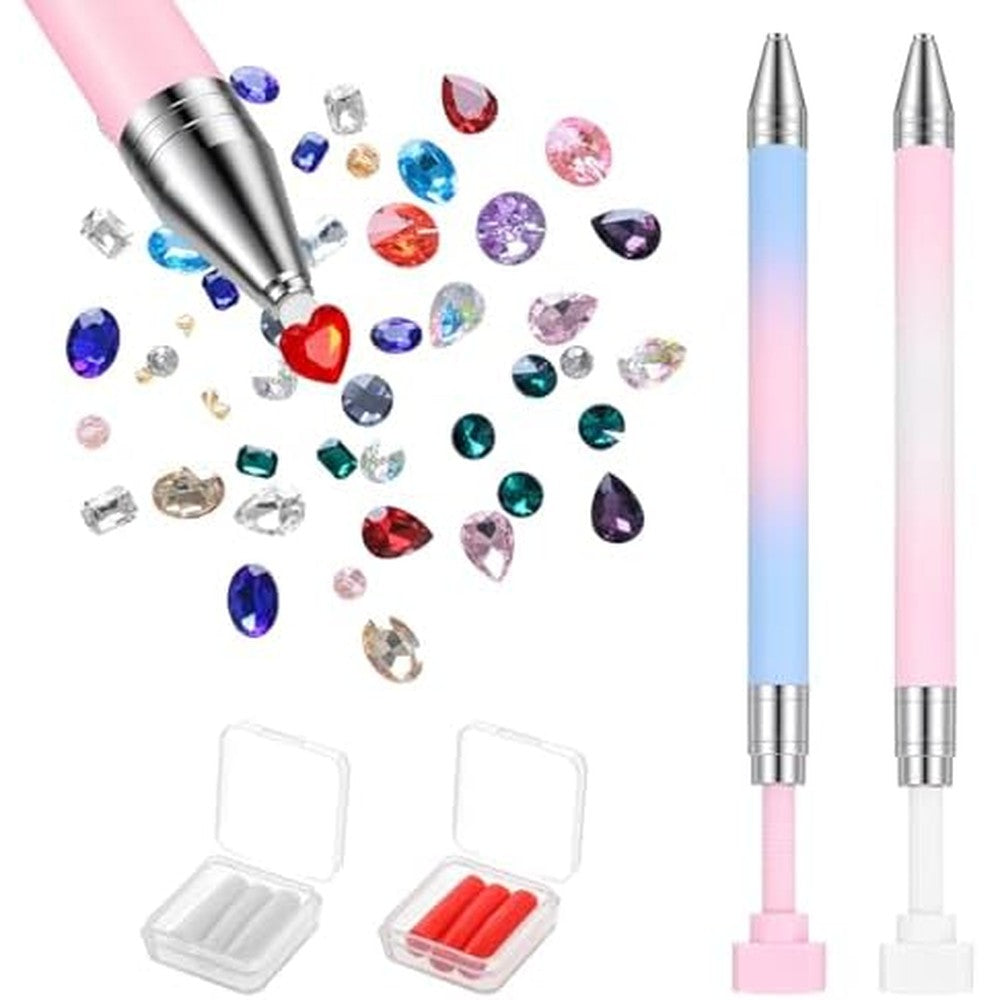 Dopenspi 2 pieces rhinestone picker tool set with wax pens