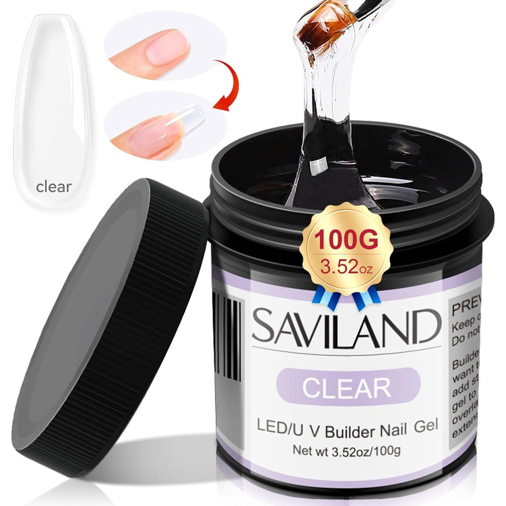 Saviland 100g clear builder nail gel jar front view