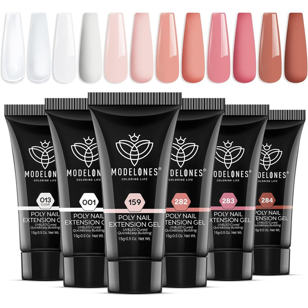 Modelones Poly Nail Gel 6 Colors Nude Pink Brown set front view