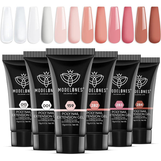 Modelones Poly Nail Gel 6 Colors Nude Pink Brown set front view
