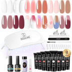 Rosalind poly nail gel kit front view with 8 colors and mini lamp