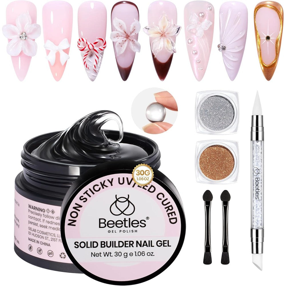 Beetles 3D gel nail art kit clear solid builder gel jar front view
