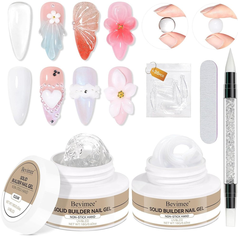 Bevimee Solid Builder Gel 2 Piece Set front view for nail sculpting