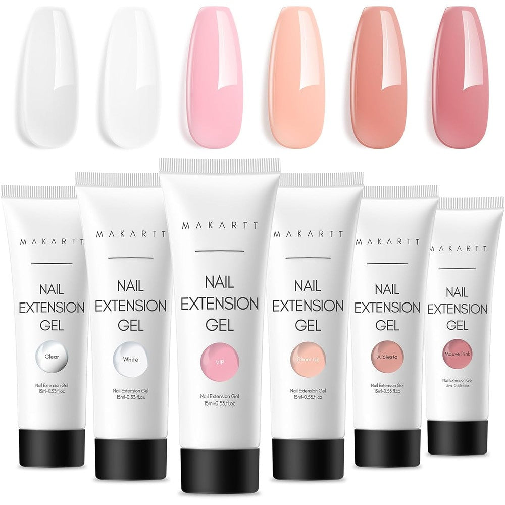 Makartt Poly Nail Gel Kit 6 Neutral Colors For Nail Extensions Long Lasting Salon Manicure At Home 15 Milliliter Clear White And Nude Pink - Image 1