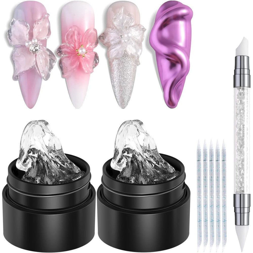 Fcozpjk 2PCS Clear 3D Sculpting Gel Kit front view showing two gel pots