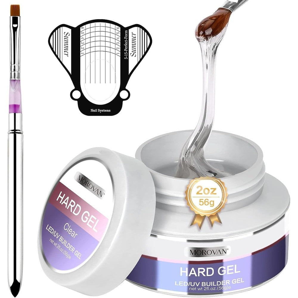 Morovan Clear Builder Gel For Nails UV LED Hard Gel Kit 2 Fluid Ounce Strong 3D Sculpting Extension Manicure Set With Forms And Brush - Image 1