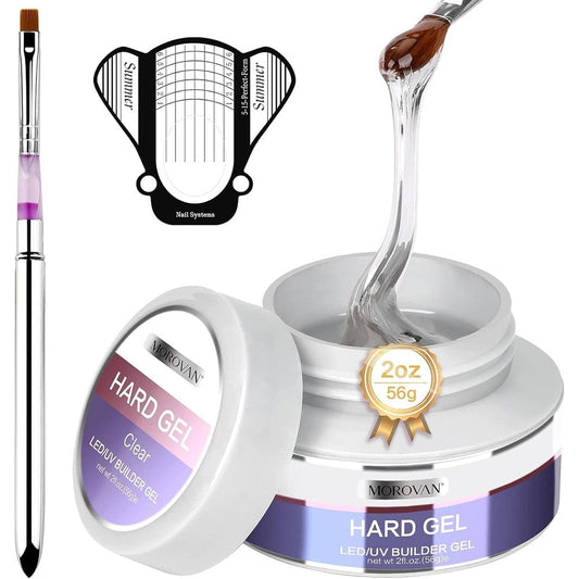 Morovan Clear Builder Gel For Nails UV LED Hard Gel Kit 2 Fluid Ounce Strong 3D Sculpting Extension Manicure Set With Forms And Brush - Image 1
