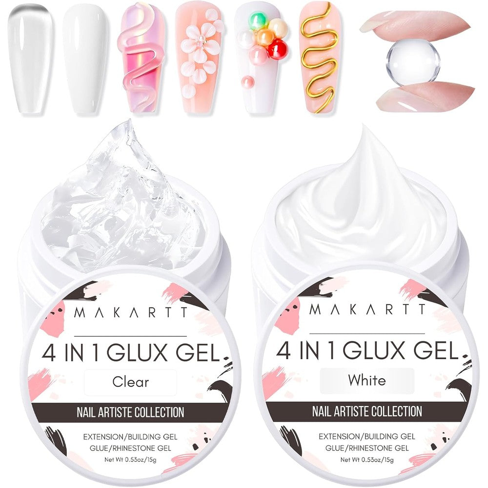 Makartt 3D Gel Nail Art 4-In-1 Clear And White Solid Gel Builder Kit For Nail Extension And Sculpting 15 Grams - Image 1