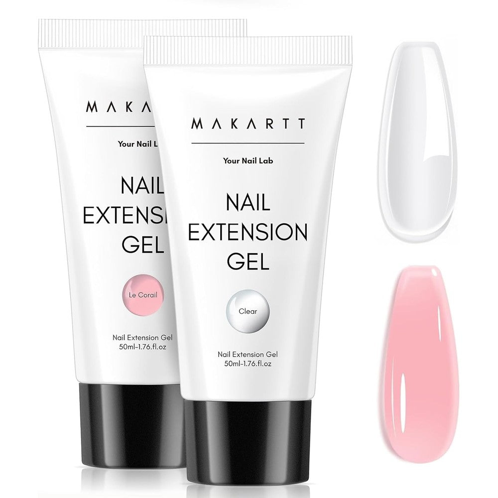 Makartt Poly Nail Gel Kit 2 Pieces 50 Milliliters Clear And Nature Pink Professional Nail Extension Builder Gel For Home Salon Manicures - Image 1
