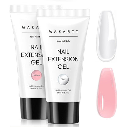 Makartt Poly Nail Gel Kit 2 Pieces 50 Milliliters Clear And Nature Pink Professional Nail Extension Builder Gel For Home Salon Manicures - Image 1