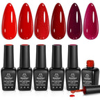Beetles gel polish set front view showcasing six red bottles
