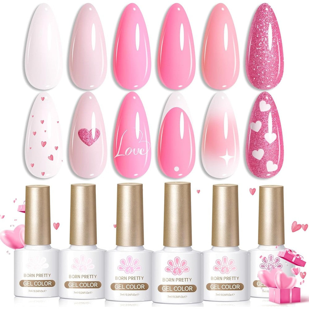 Born Pretty pink gel nail polish set of 6 bottles front view