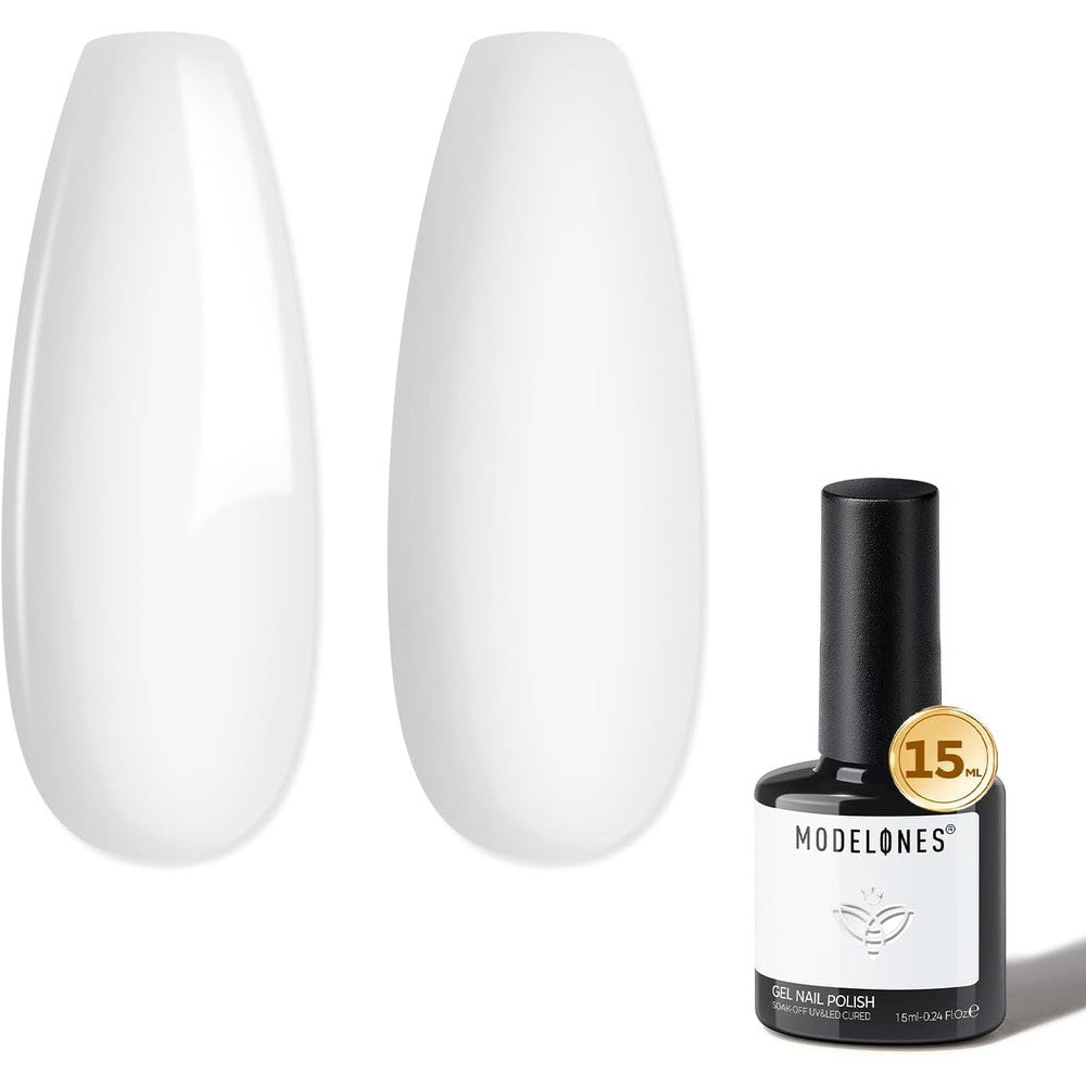 Modelones White Gel Nail Polish front view in 15ml bottle