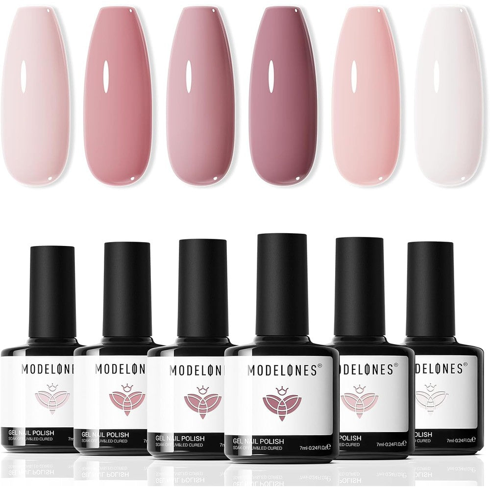 Modelones gel nail polish set 6 colors nude pink front view
