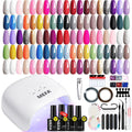 Mefa gel nail polish kit front view with 72W UV LED lamp and 32 color bottles