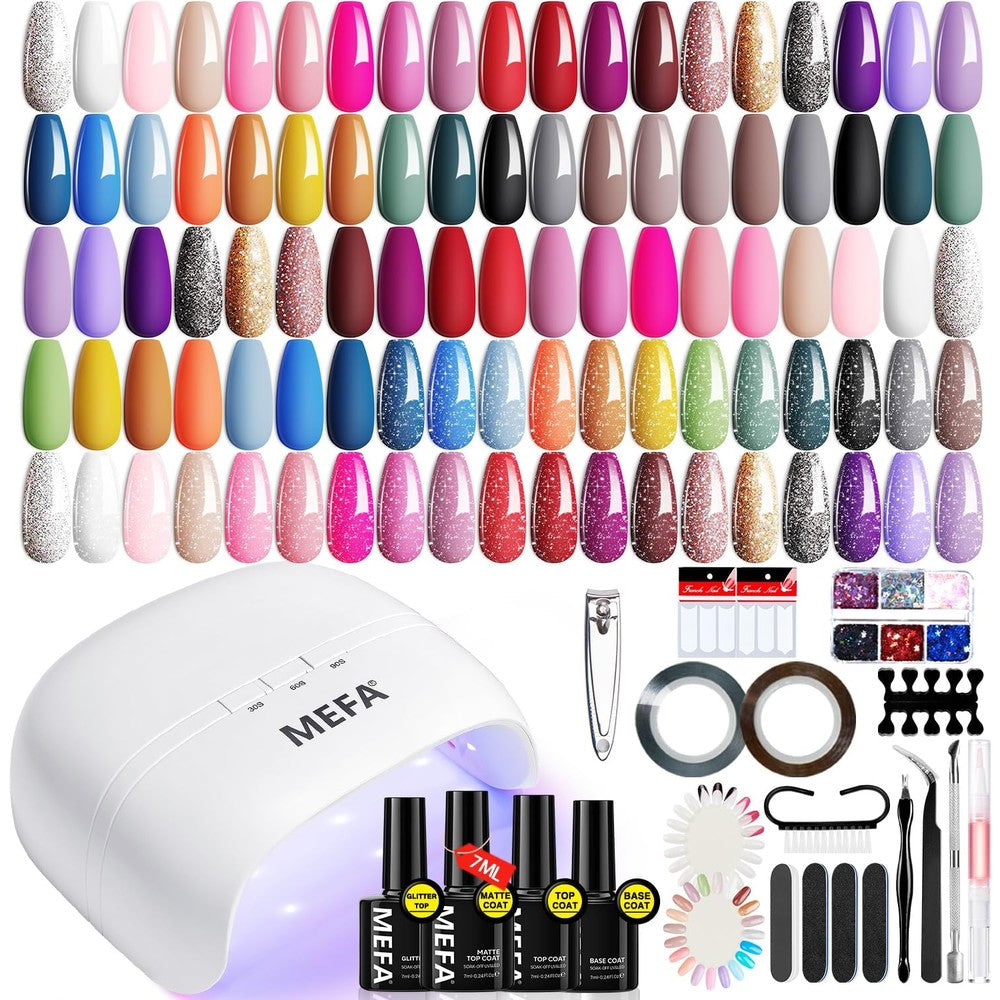 Mefa gel nail polish kit with 72W UV LED lamp and 32 colors