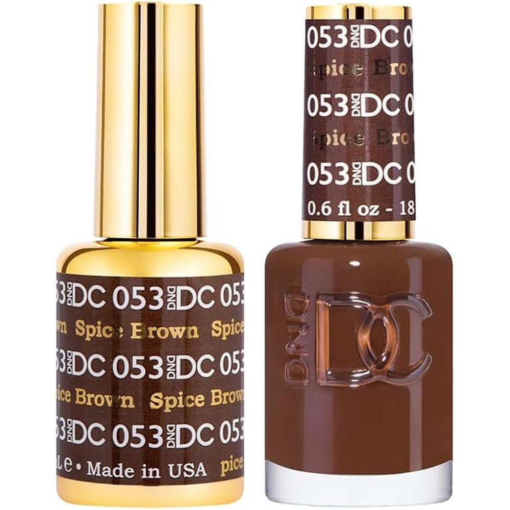 Daisy DND Gel Polish and Matching Nail Lacquer Spiced Brown set front view