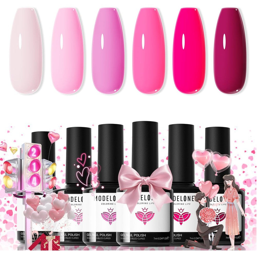 Modelones pink gel nail polish set front view