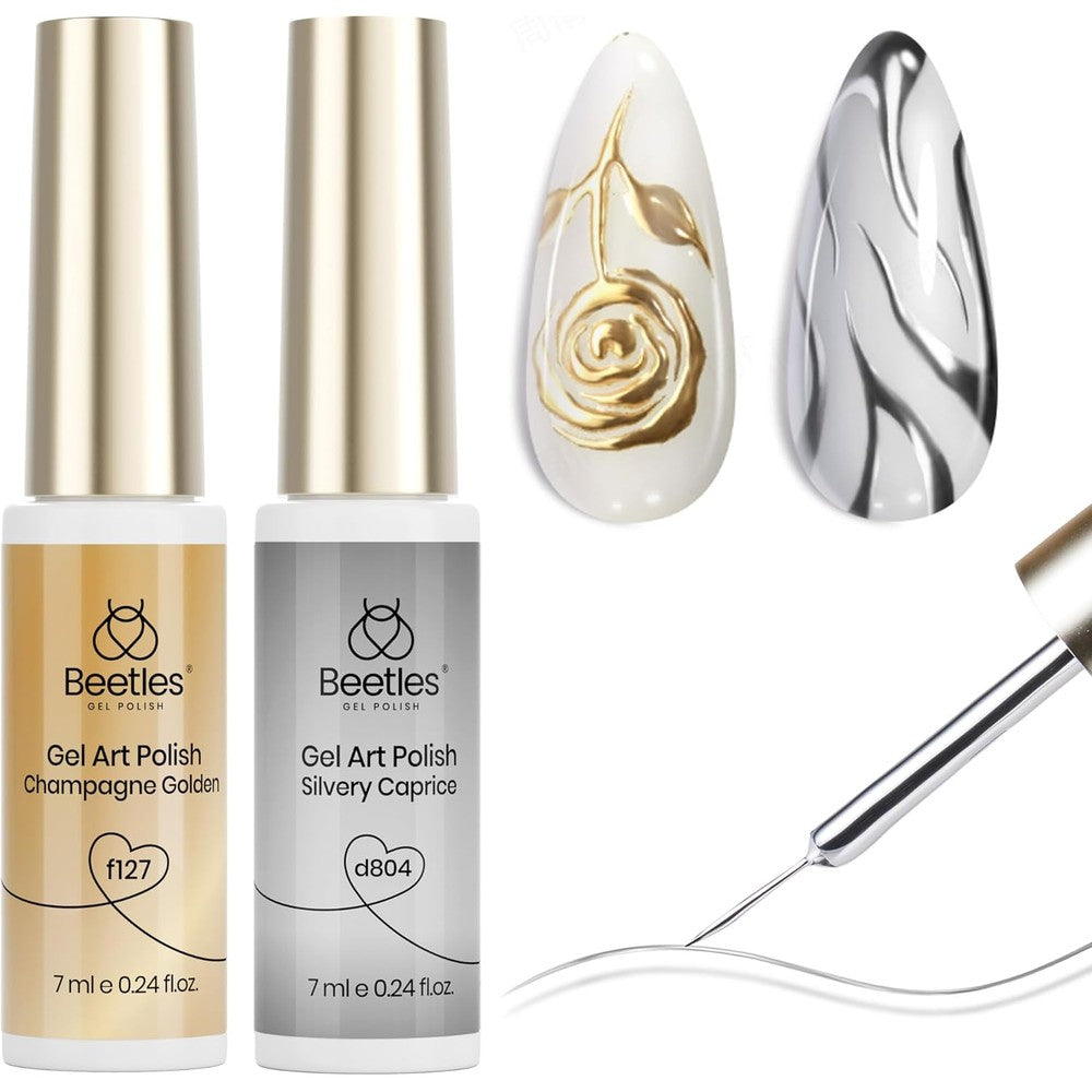 Beetles Metallic Gel Nail Polish Liner Set Silver and Gold