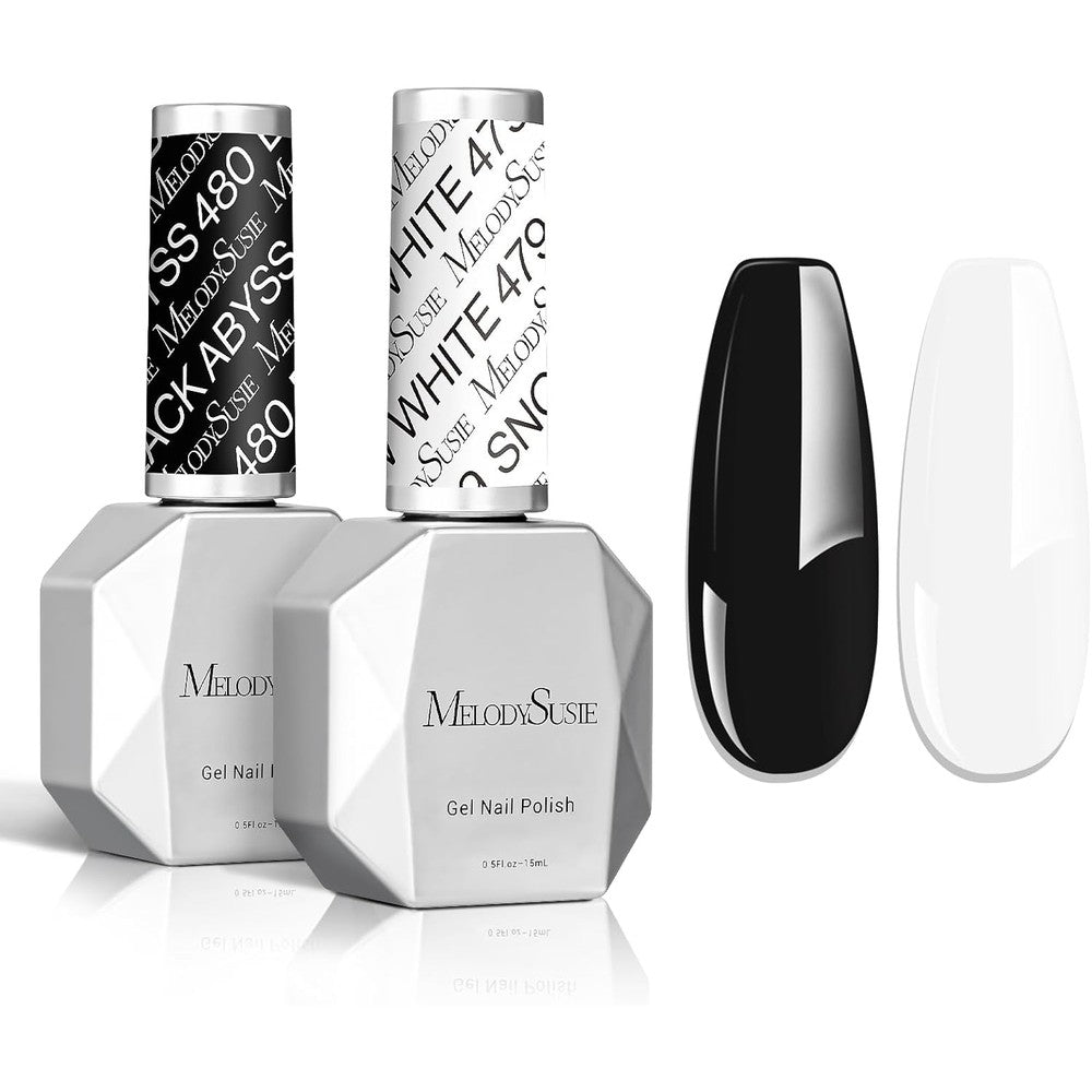 MelodySusie Thick Gel Nail Polish Set black and white bottles front view