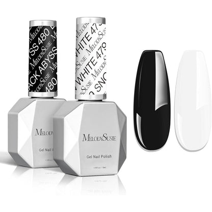 MelodySusie Thick Gel Nail Polish Set black and white bottles front view