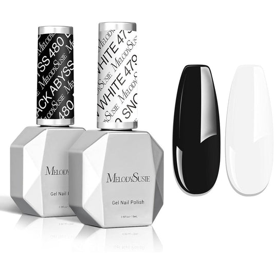 MelodySusie Thick Gel Nail Polish Set black and white bottles front view