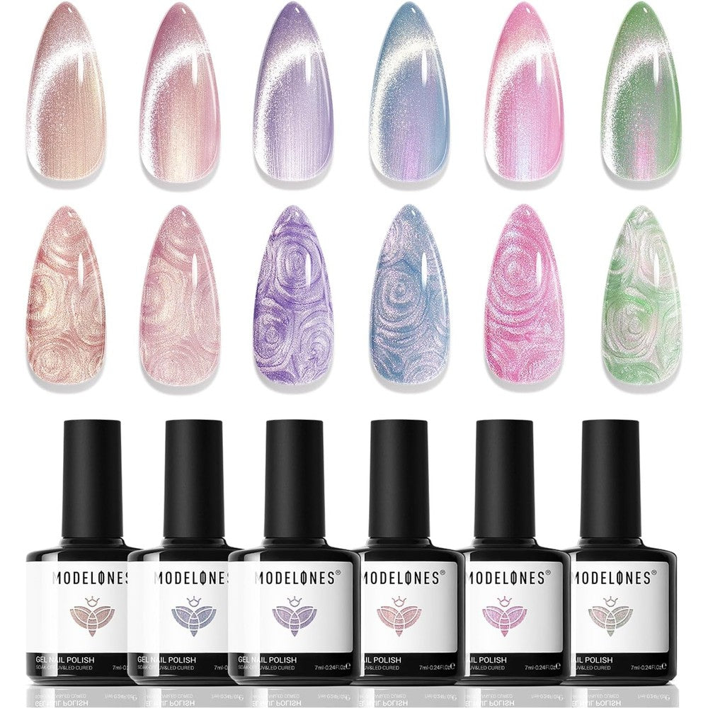 Modelones Cat Eye Gel Nail Polish 6 Colors Set front view