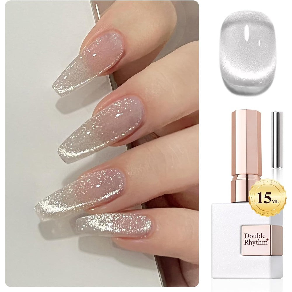 Double Rhythm silver cat eye gel nail polish bottle front view