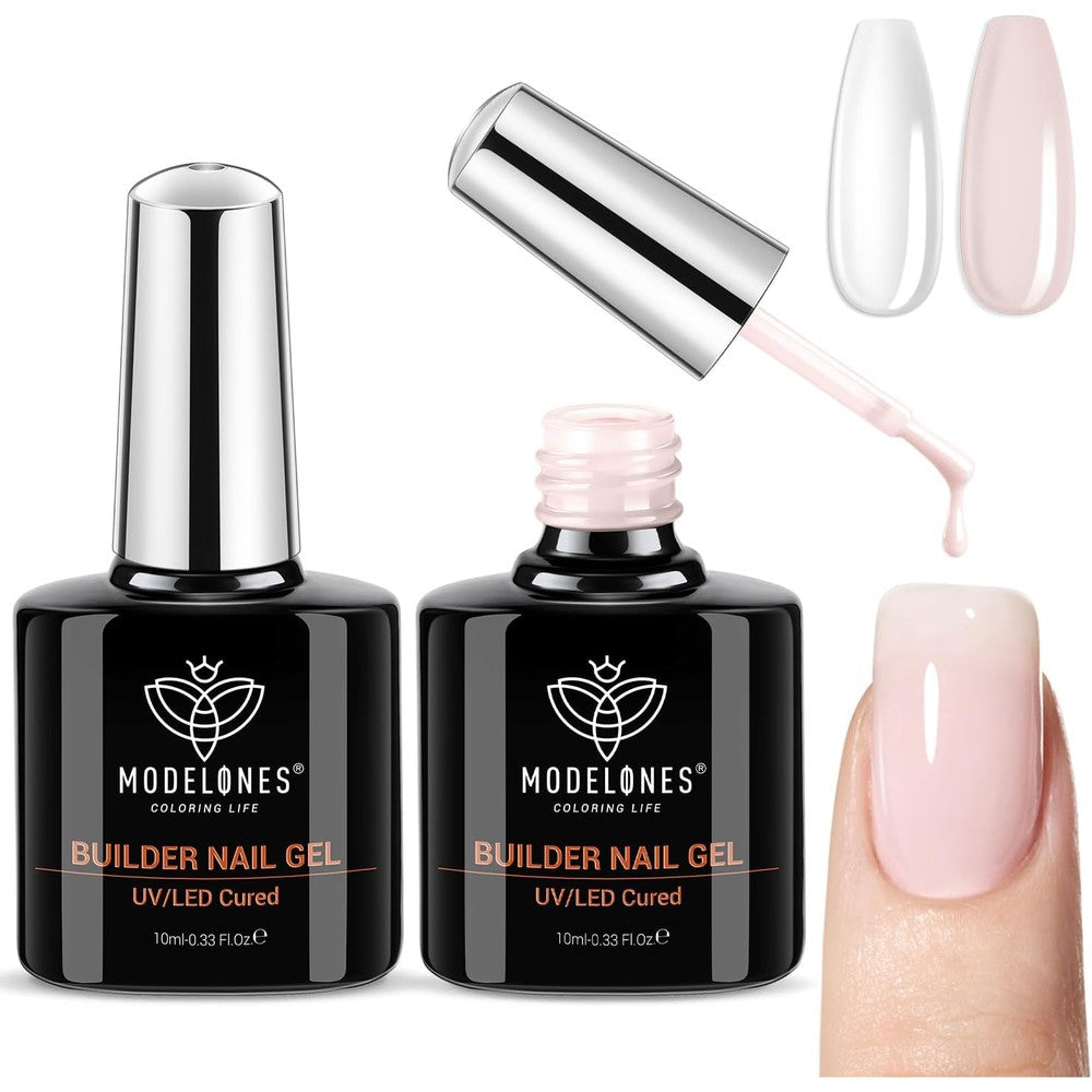 Modelones Builder Nail Gel 2 Pcs Clear And Cover Nude set front view
