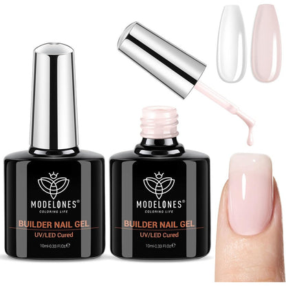 Modelones Builder Nail Gel 2 Pcs Clear And Cover Nude set front view