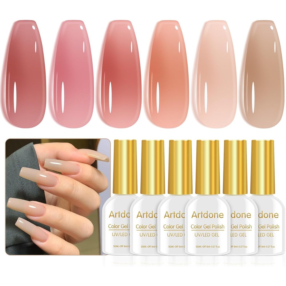 Artdone Sheer Gel Nail Polish Set 6 Colors front view