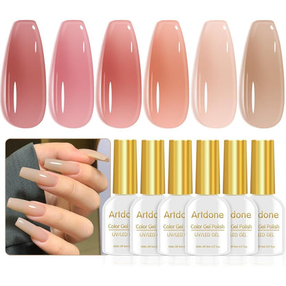 Artdone Sheer Gel Nail Polish Set 6 Colors front view