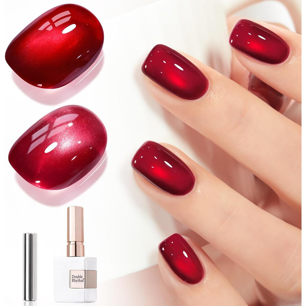 Double Rhythm jelly glass cat eye gel polish in red with magnetic stick