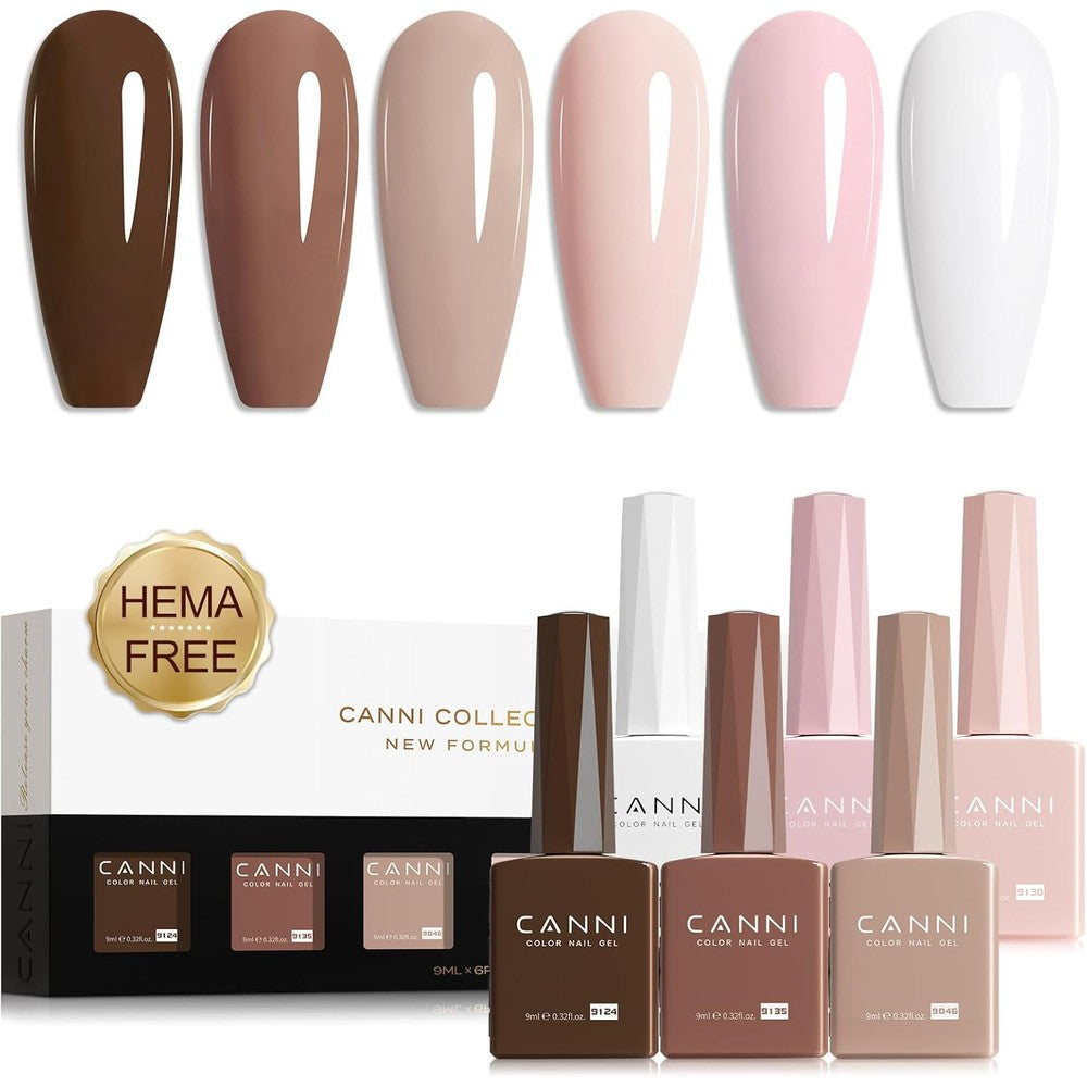 Canni 6 color nude pink gel nail polish kit front view