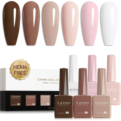 Canni 6 color nude pink gel nail polish kit front view