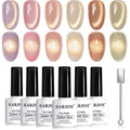 RARJSM Gold Glitter Cat Eye Gel Nail Polish Set front view showing six bottles and magnetic stick