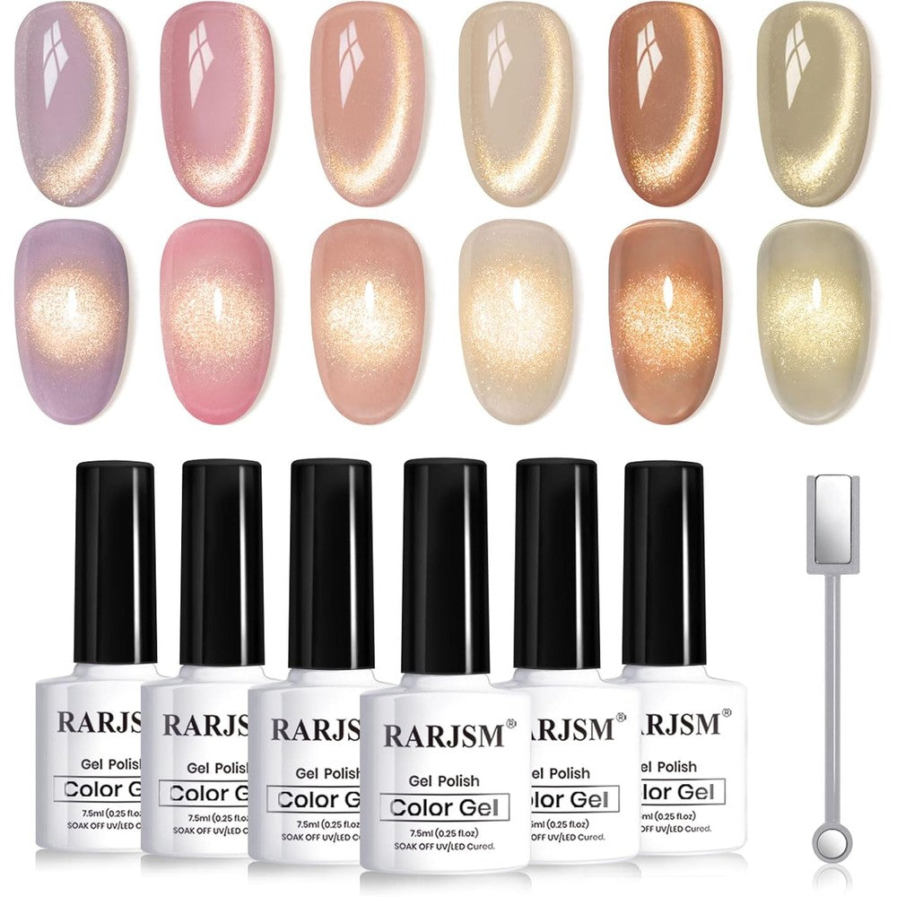 Rarjsm Gold Glitter Cat Eye Gel Nail Polish Set front view