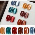 GAOY silk glitter cat eye gel polish set front view with all six color bottles and magnet