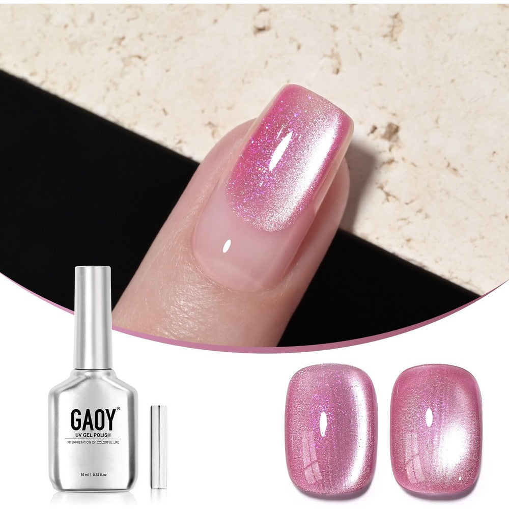 Gaoy Pink Stardust cat eye gel polish bottle front view